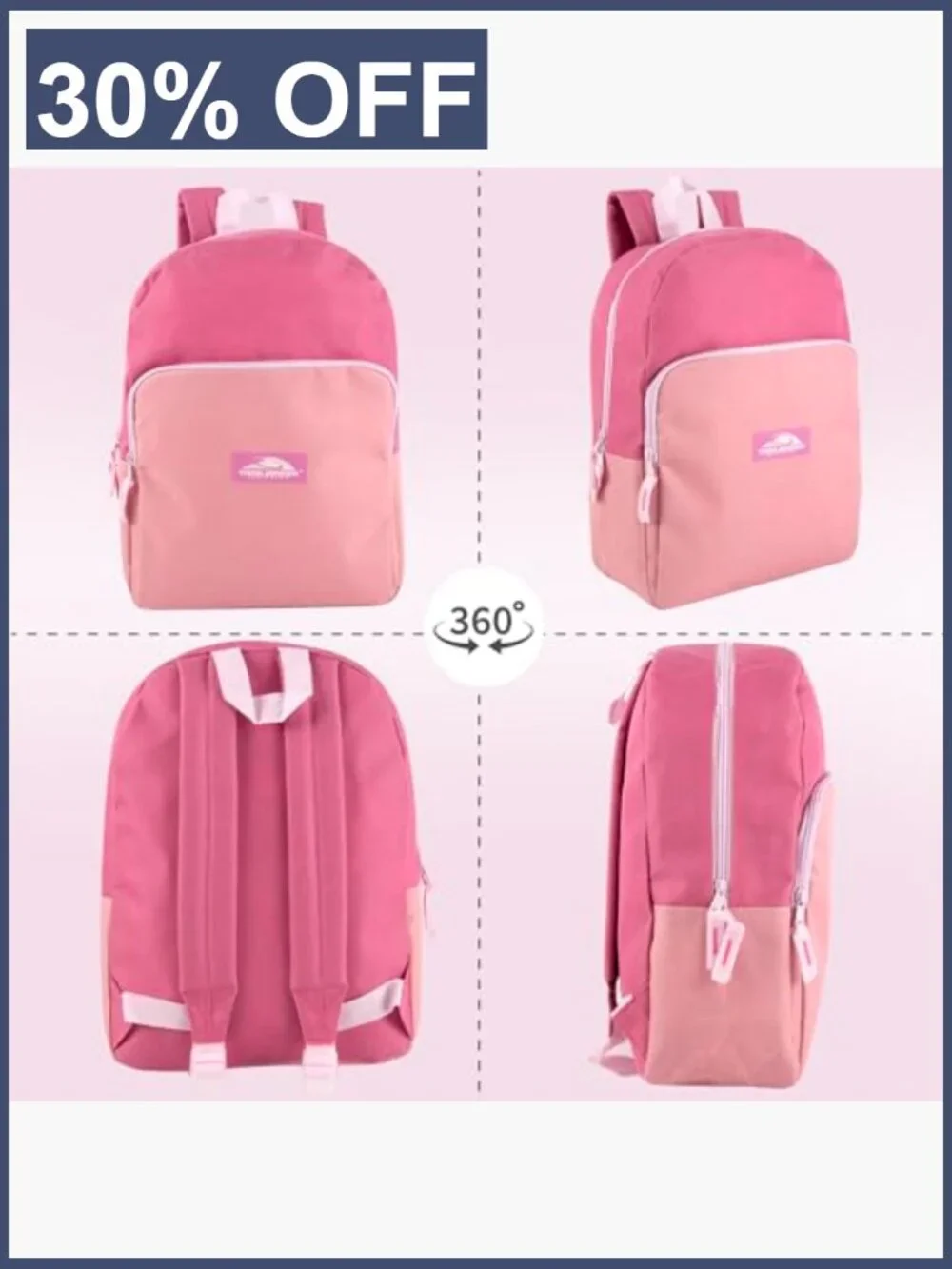 Pink 15 Inch Kids Backpack with Padded Straps, Fits 13 Inch Laptop, Lightweight
